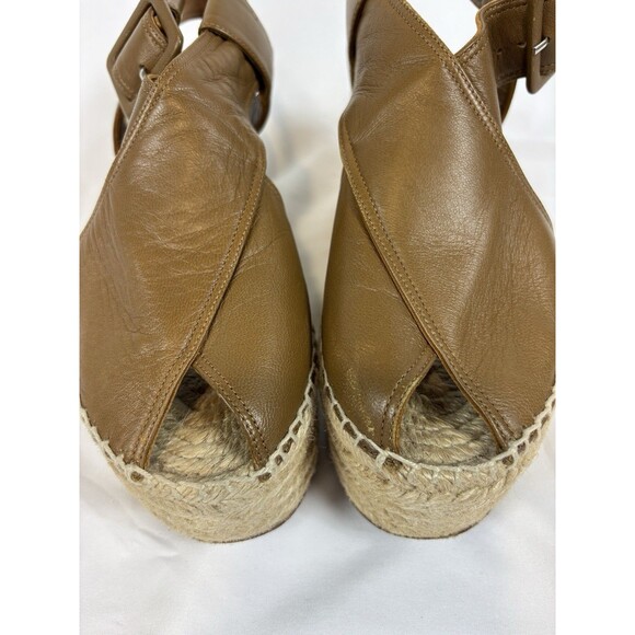 Celine Paris Espadrilles Wedges Platform Sandals Brown Leather Size 38 Buckle - Picture 13 of 16